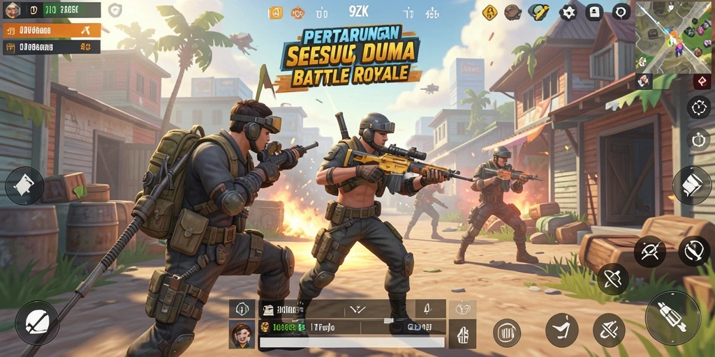 Screenshot dari gameplay 9ZK yang menampilkan aksi seru battle royale.
