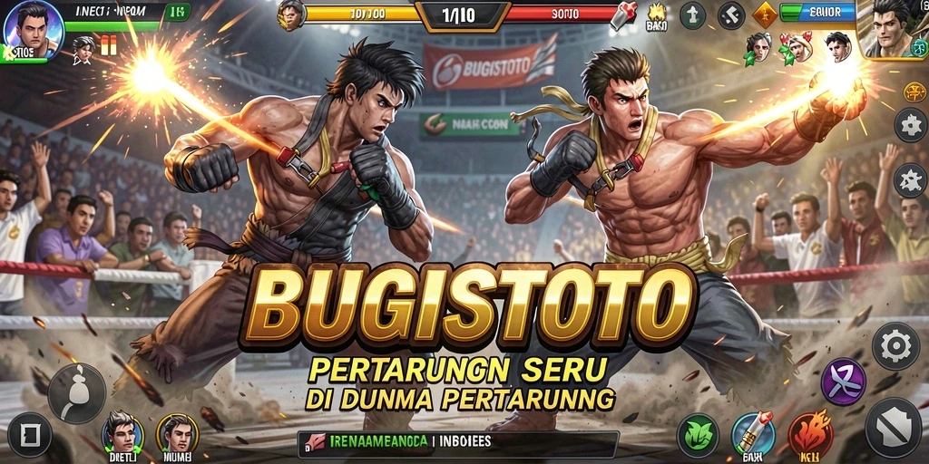 Screenshot gameplay BUGISTOTO menunjukkan aksi pertarungan yang intens.