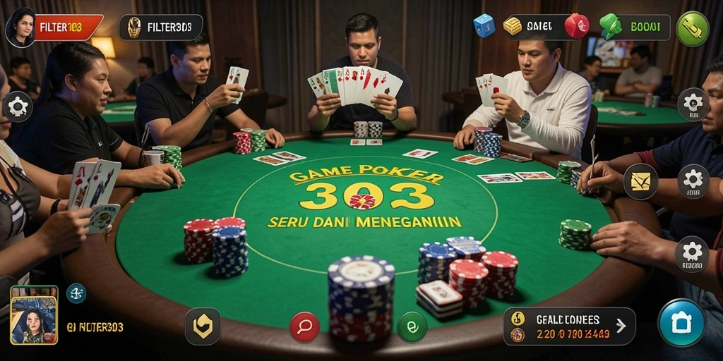 Tampilan gameplay poker seru dalam FILTER303 dengan fitur interaktif.