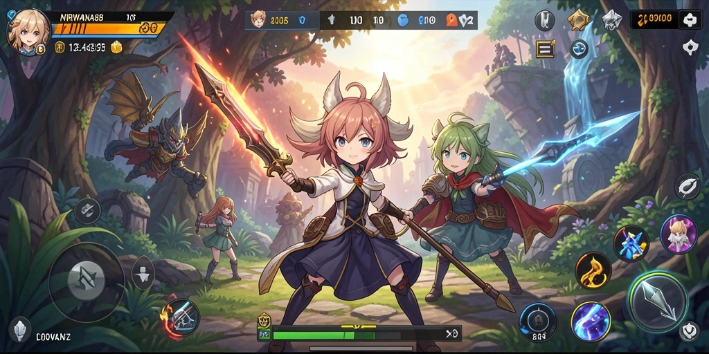 Tangkapan layar gameplay NIRWANA88 menampilkan karakter anime yang beraksi.