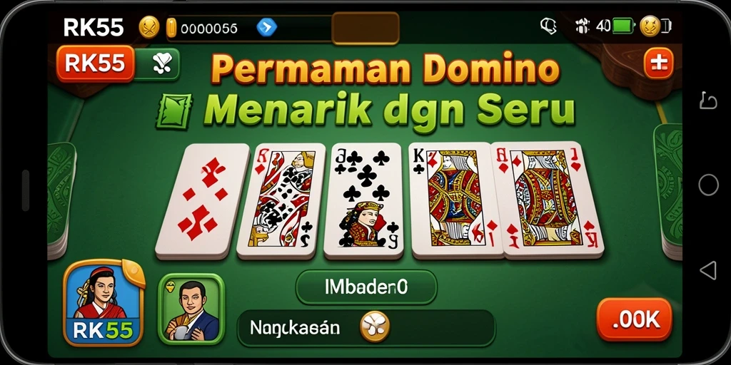 Tampilan gameplay seru dari RK55 yang menampilkan pemain berlaga di Domino.