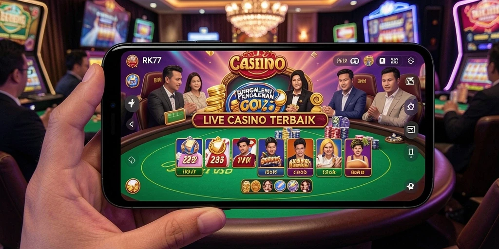 Tampilan menarik dan interaktif dari gameplay Live Casino RK77.