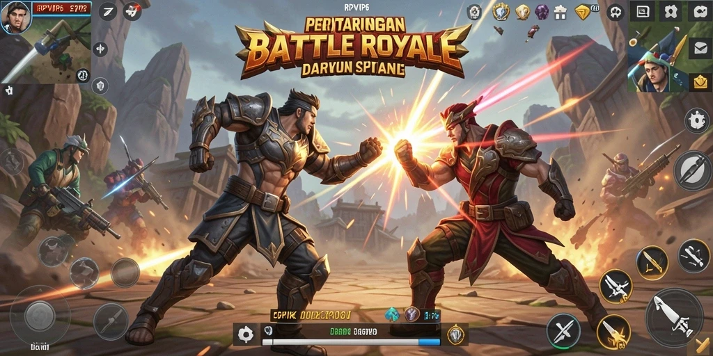 Screenshot RPVIP6 menampilkan aksi intens dalam permainan Battle Royale.