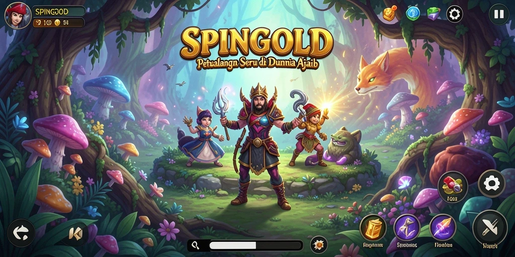 Screenshot gameplay SPINGOLD menampilkan aksi seru dan karakter menarik dalam petualangan.