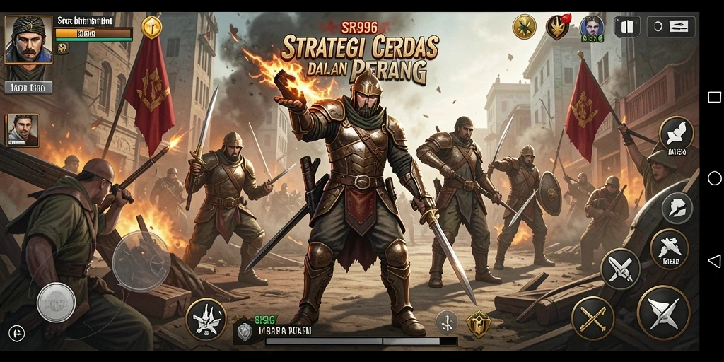 Tangkapan layar gameplay SR996 yang menunjukkan strategi pertempuran yang intens.