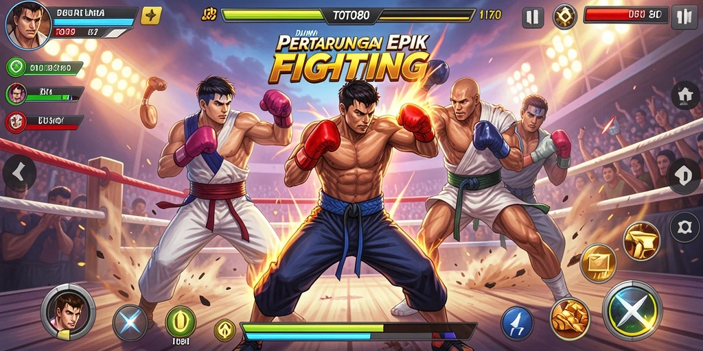 Screenshot gameplay TOTO80 menampilkan aksi pertarungan yang seru dan dinamis.